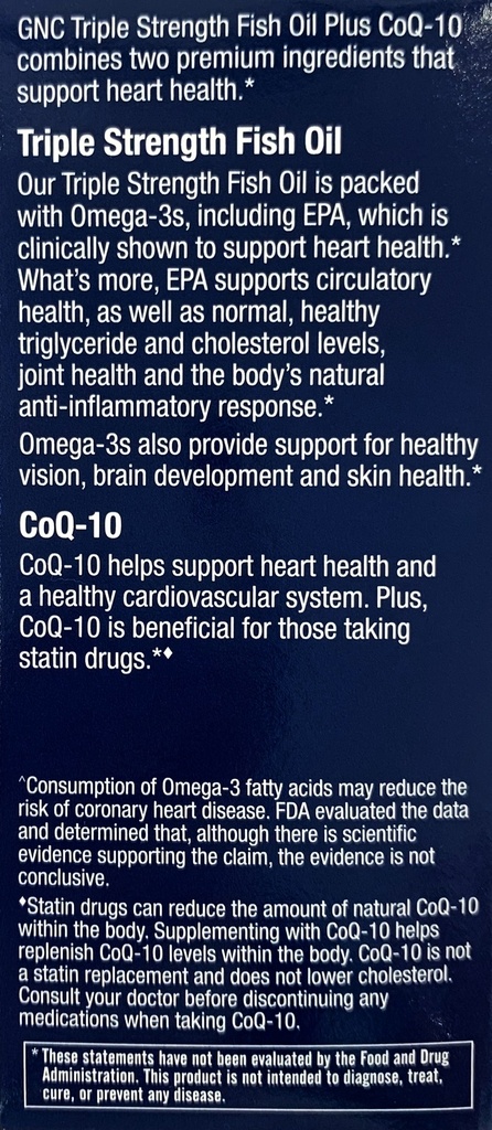 GNC 3倍特強 Omega-3魚油 1065 mg+ 輔酶CoQ10 100 mg 60粒