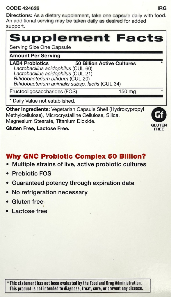 GNC 500億 益生菌特強全效複合配方 30粒
