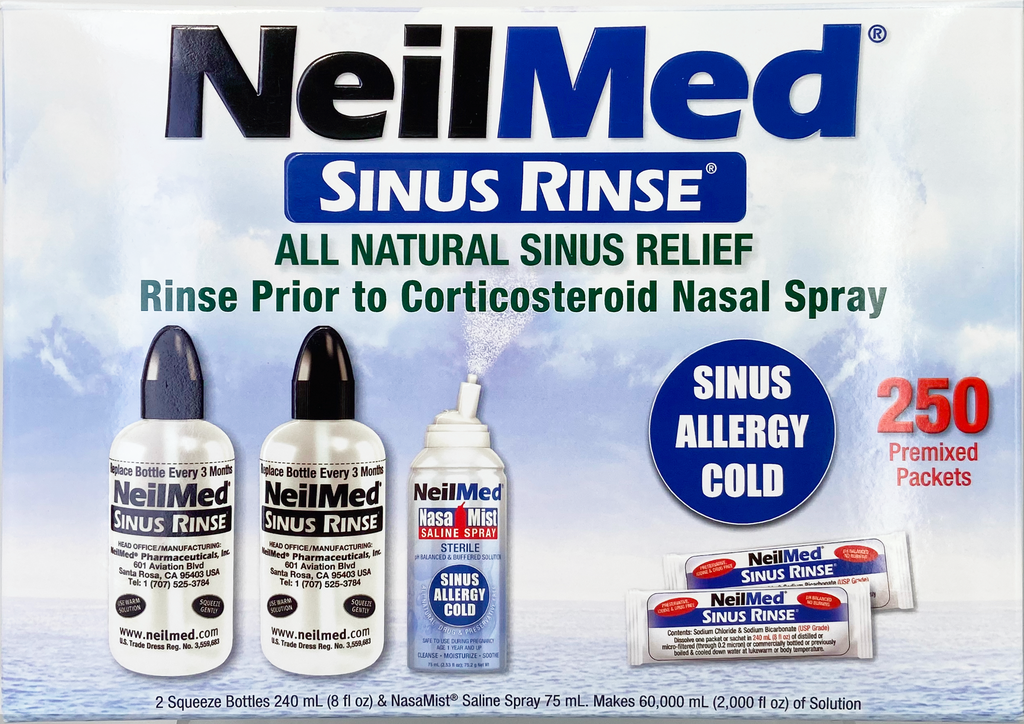 NeilMed 洗鼻沖洗套裝 (擠壓瓶x2 & 鹽水噴霧75mL & 鹽粉250包)
